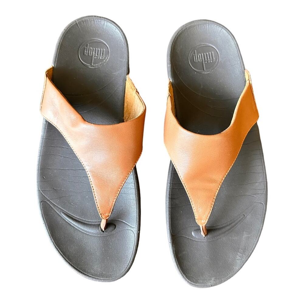 Fitflop Lulu Brown Leather Thong Sandals Size 9